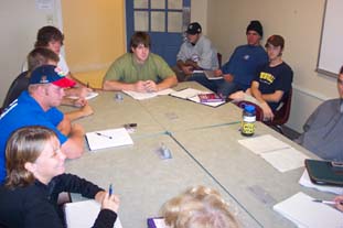 IPE students in class in a Binford study lounge (Alice Sharp)