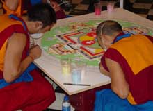 Tibetan Monks creating their sand mandala in Dana Auditorium lobby (Alex Lissenden)