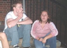 First-years Tim May and Megan Crutchfield on the steps of Binford hall ()