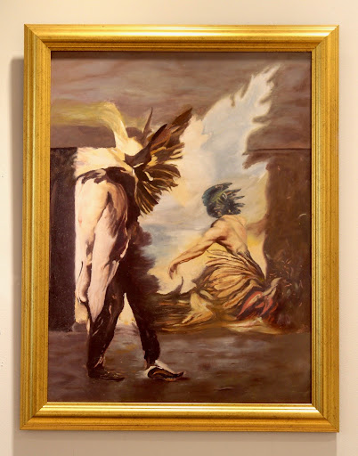 The painting “Self Contrasted by False Ideals” hung in Hege Cox hall on Guilford College campus.